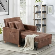 YODOLLA 3-in-1 Sofa Bed Chair, Convertible Sleeper Chair Bed-Saddle Brown