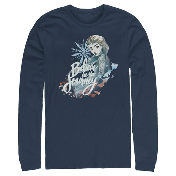 Men's Frozen 2 Elsa Believe Watercolor  Long Sleeve Shirt Navy Blue Medium