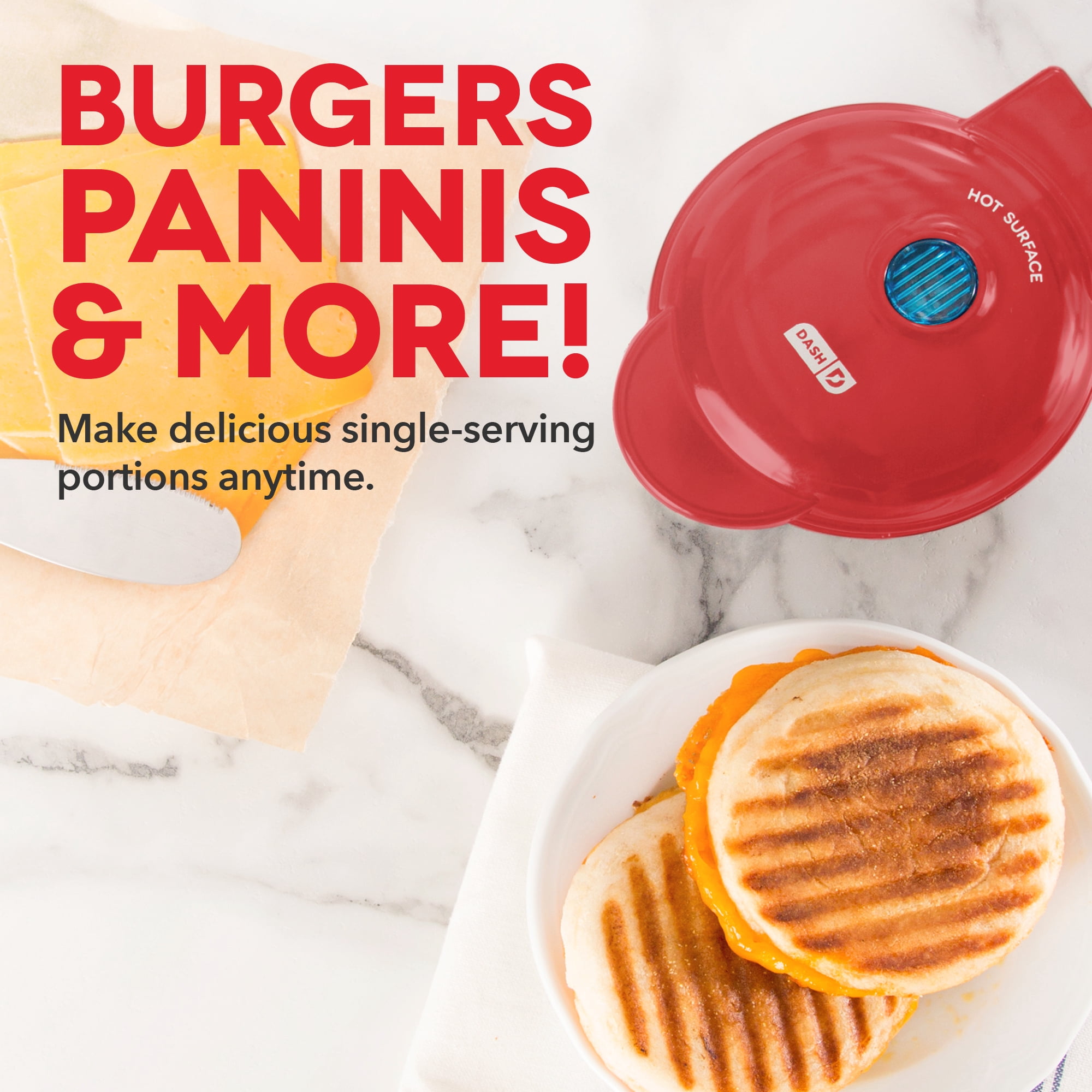 Dash Mini Maker Portable Grill Machine, 4in Cooking Surface, Red