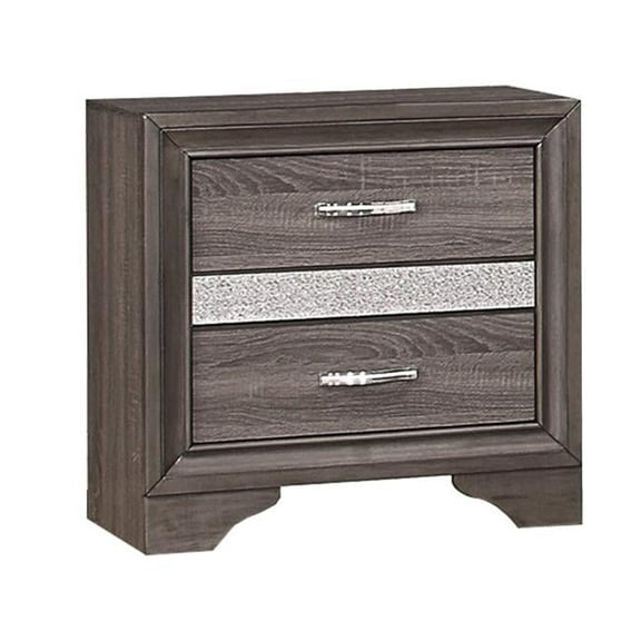 2 Drawer Wooden Nightstand with 1 Hidden Jewelry Drawers, Gray & Silver