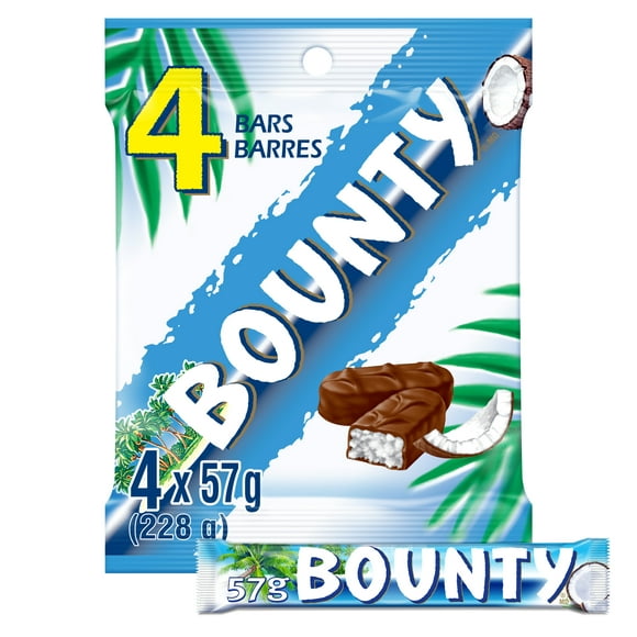Barre de chocolat au lait et à la noix de coco Bounty, barres de format pleine grandeur, emballage de 4 4&nbsp;barres