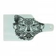 thumbnail image 1 of Fox Cutting Board, Ornamental Fox Face with Tree Leaves Oval Shapes Dots Floral Curves Art Print, Tempered Glass Cutting and Serving Board, Wine Bottle Shape, Grey Black White, by Ambesonne, 1 of 1