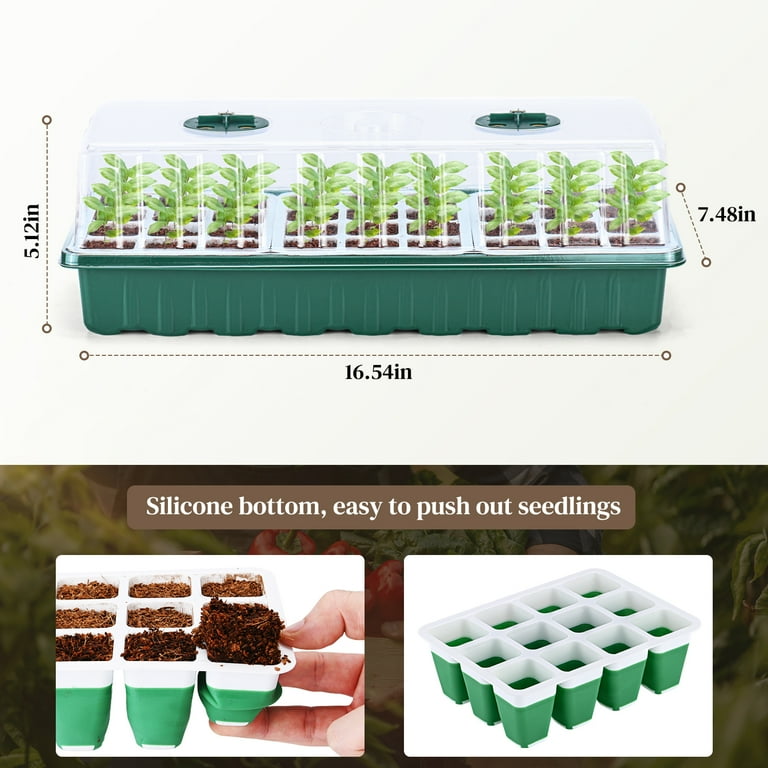 TONYFUL 60-Cell Seed Starter Tray With Grow Light & Humidity Dome - Indoor Gardening Kit