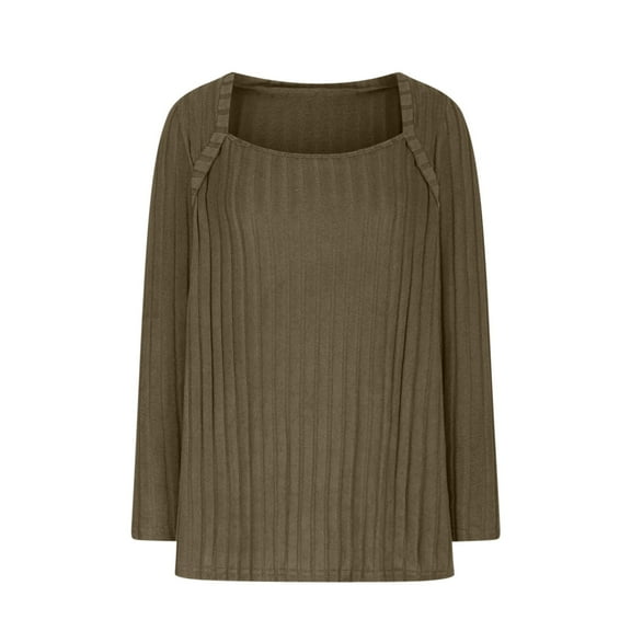 ZACPNCV Long Sleeve Shirts for Women Fall Tops Women's Casual Fashion V-neck Pullover Solid Color Top T-shirt Olive Green