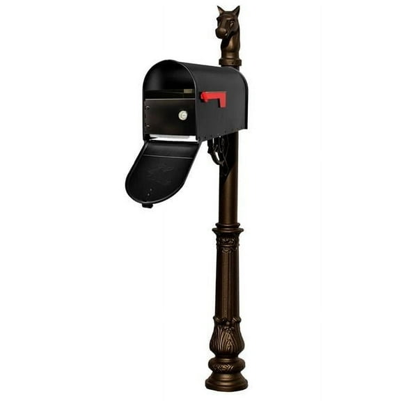 E1 Economy Mailbox Locking Insert System with Ornate Base & Horsehead Finial, Bronze