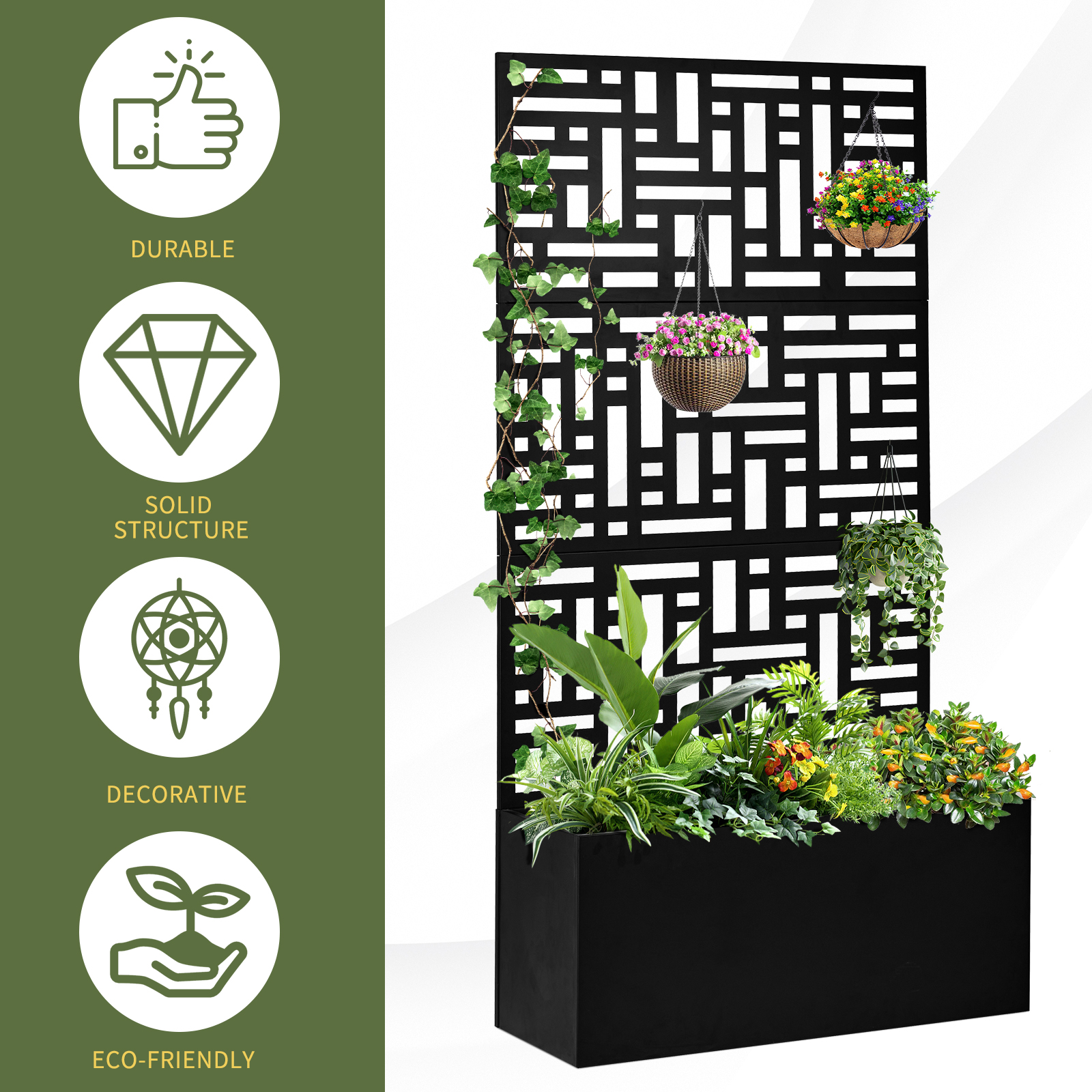 Zimtown 71'' Outside Raised Garden Bed with Drainage Holes, Free-Standing,for Vine Climbing Plants and Flowers, Black
