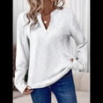 thumbnail image 4 of Blusas de Punto Gofre para Mujer, Camisas de Larga con Cuello en V, Blusas Casuales Elegantes Estilo Henley, Conjuntos de Otoño 2025 XL, 4 of 6