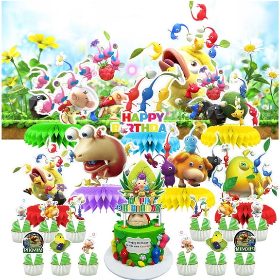 Pikmin Honeycomb Centerpieces Table Toppers Backdrop Decorations for Birthday Party Decor Supplies Banner