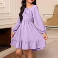 thumbnail image 2 of Fesfesfes Girls Long Sleeve Party Dress With Belt Elegant Pleated Flowy Formal Gown For Special Occasion Birthday Celebration Holiday Outfit(Purple#1,4-5 Years), 2 of 9