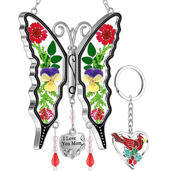 Adorno colgante KY&BOSAM con forma de mariposa y colgante con la inscripción «I Love You Mom»