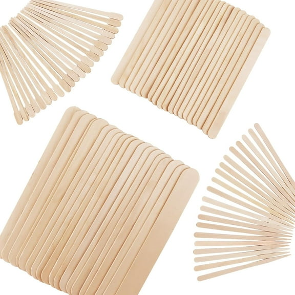 300 Pack 4 Style Assorted Wooden Wax Sticks for Hair Removal Body Legs Face and Small Medium Large Sizes Eyebrow Waxing Applicator Spatulas