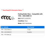 Parking Brake Shoe - Compatible with 1996 - 2002 BMW Z3 1997 1998 1999 2000 2001
