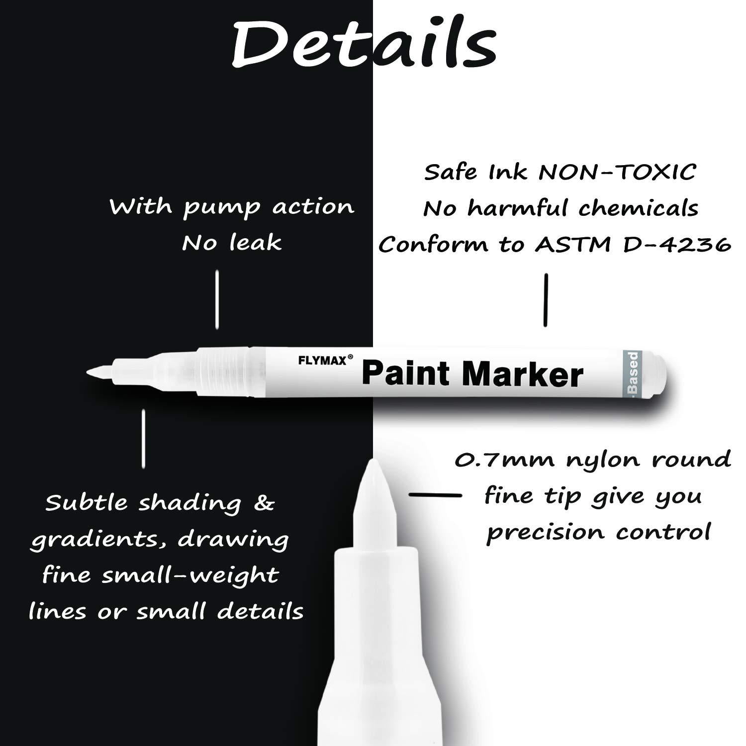 White Paint Pen, 6 Pack 0.7mm Acrylic White Permanent Marker White Paint  Pens for Wood Rock Plastic Leather Glass Stone Metal Canvas Ceramic Marker  Extra Very Fine Point Opaque Ink 