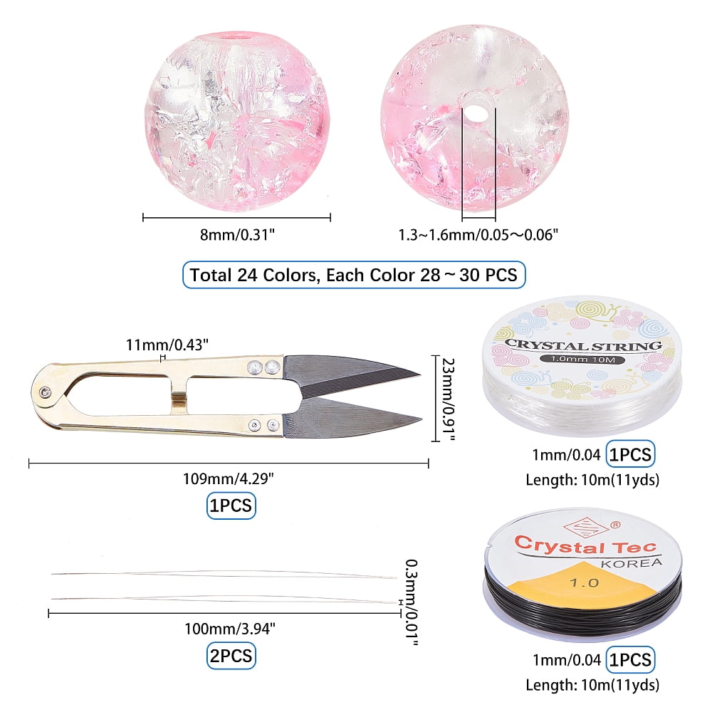 Glass Beads for Beading Jewelry Making with Steel Scissors Elastic Thread Stainless Steel Big Eye Beading Needles Mixed Color 8mm Hole: 1.3~1.6mm DIY