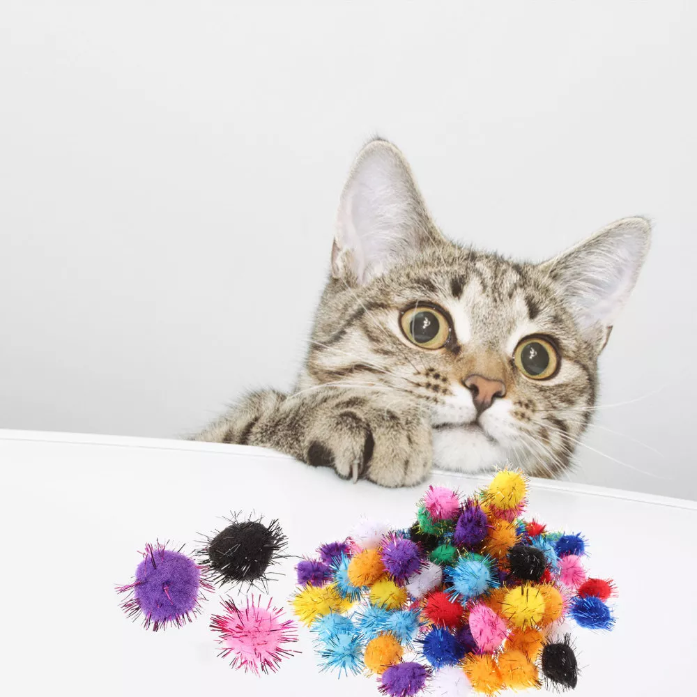 100 Pcs Pom Poms Arts Crafts Kids Fuzzy Sparkle Cat Toy Child Decorations