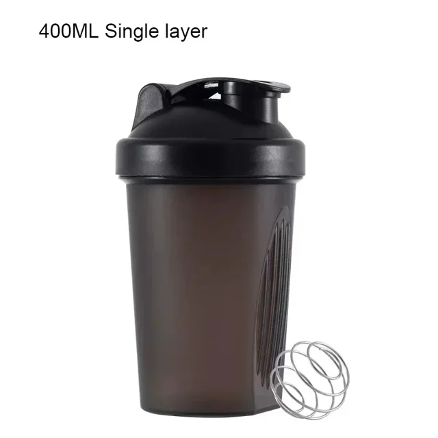 Botella mezcladora de 3 capas para mezclar proteínas, vaso para agua para deportes y fitness, botellas de agua de plástico a escala de 550 ml con caja para medicamentos