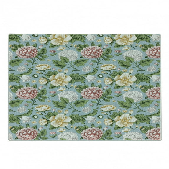 Colorful Cutting Board, Vintage Style Chrysanthemum Flowers and Hoya Blooms Illustration, Decorative Tempered Glass Cutting and Serving Board, in 3 Sizes, by Ambesonne