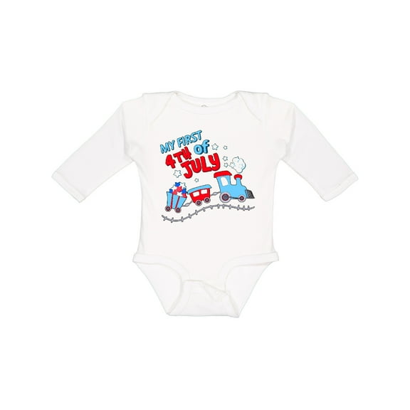 Inktastic My First Fourth of July train Boys or Girls Long Sleeve Baby Bodysuit