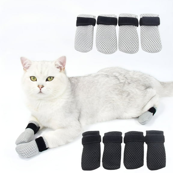 GASTROPOD 4 Pcs Cat Socks Anti-Scratch Anti Skid Protective Friendly to Skin 2 Sizes Elastic Soft Fabric Durable Non-Slip Cat Foot Cover