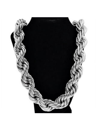 Bling Cartel Mens Huge Chain Hollow Rope Necklace 30MM Wide x 30 Inch  Silver Tone Hip Hop Rapper Dookie Necklace