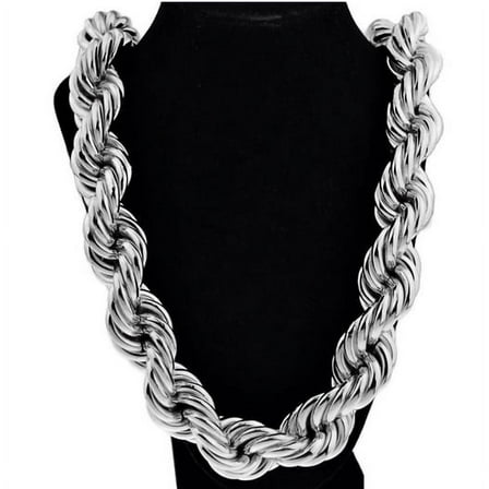 Mens Rope Chain 36" Inch x 25MM Wide Silver Tone Huge Hollow Dookie 1980's Rapper Necklace