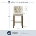 thumbnail image 6 of BELLEZE Counter Height Bar Stools for Kitchen Island Set of 2, Wingback Counter Stools Button Tufted Upholstered Fabric Barstools Island Chairs Farmhouse High Back Dining Room Chairs -Calila (Natural), 6 of 7