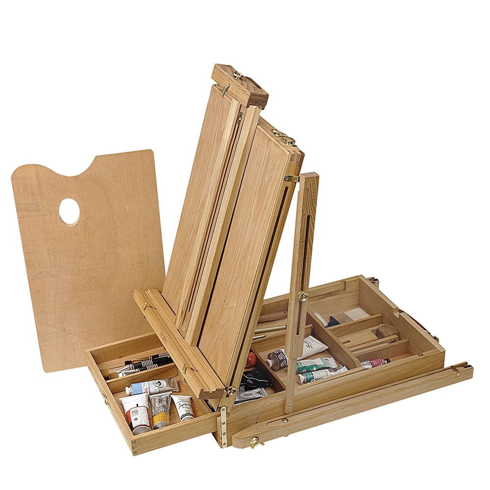 Monet French Easel for Painting - Art Stand with Pull Out Sketch Drawer, Wooden Palette & Linen Straps, Beechwood Tabletop, Holds 32" Canvases, No Assembly, Weighs 14 lbs