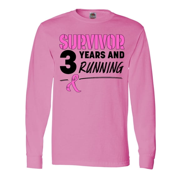 Inktastic Breast Cancer Survivor 3 Years and Running with Pink Ribbon Long Sleeve T-Shirt