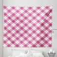thumbnail image 1 of Geometric Tapestry, Geometric Diagonal in Pastel Color Girls Style Checked Design, Fabric Wall Hanging Decor for Bedroom Living Room Dorm, 5 Sizes, Fuchsia Pale Pink White, by Ambesonne, 1 of 1