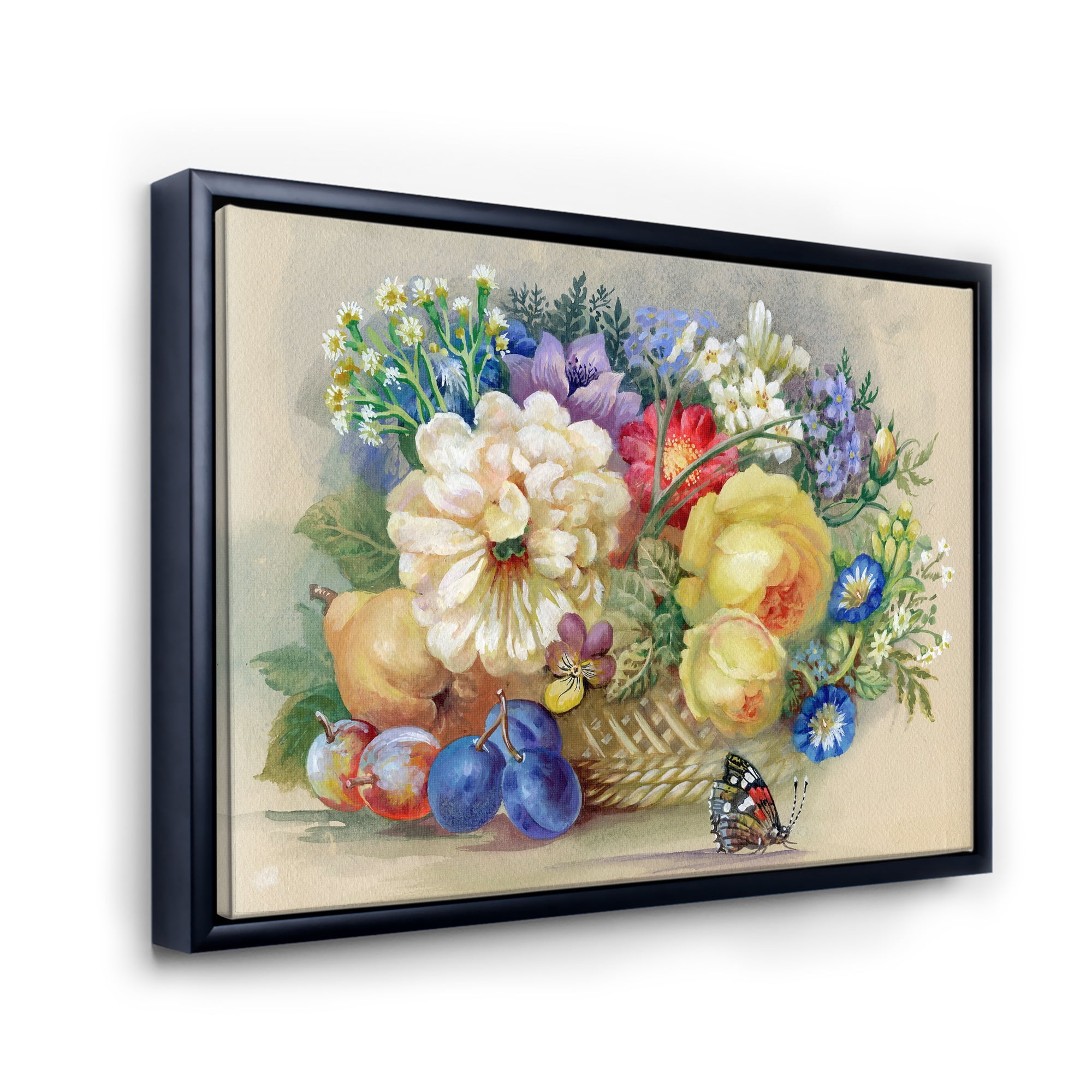 Designart 'Vintage Still Life Of White and Yellow Flowers' Traditional Framed Canvas Wall Art Print