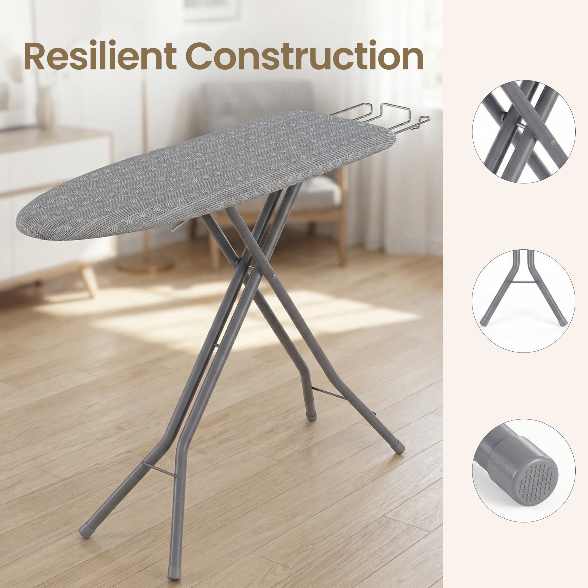 Ledrem Foldable Ironing Board, Height Adjustable, 43" x 13", Gray
