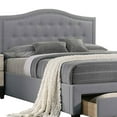 thumbnail image 2 of Buk Wood Full Bed, Button Tufted Upholstered, Nailhead Trim, Gray Burlap- Saltoro Sherpi, 2 of 5