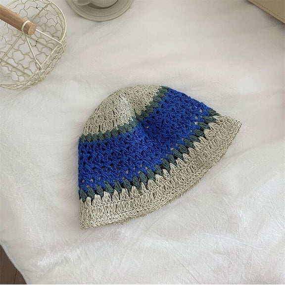 SikaFu Women's Straw Bucket Summer Sun Hat Wide Brim Floppy Visor Hats For Girls Beach Panama Straw Dome Bucket Hat Femme Sunshade Hats