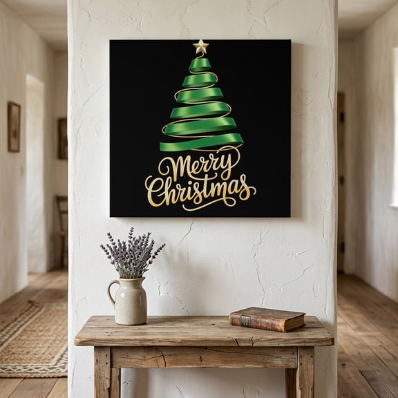 Ships Next Day Canvas Wall Art 12"x12",Black Green Christmas Wood Framed Canvas Print Painting,Xmas Tree Modern Abstract Art Ready to Hang Small Picture Wall Decor for Home Kitchen Dining Room Office