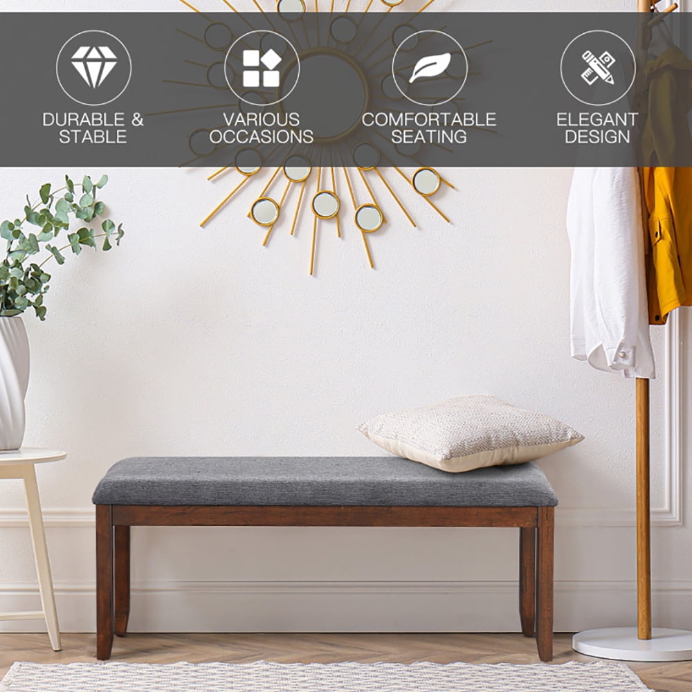 Finihen Upholstered Dining Bench, Entryway Bench, Upholstered Entryway Bench Footstool with Wood Legs Tufted, for Living Room, Bedroom, Entryway, Grey