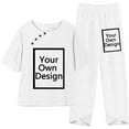 thumbnail image 3 of Women's 2-Piece Short Sleeve Button Solid T-Shirt Top and Long Pants Outfit - Polyester Spandex, Casual Summer Style, 3 of 6