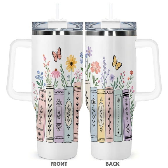 Book Lover Design 40oz Travel Tumbler Cup With Lid Insulated Stainless Steel Coffee Mug Librarian Gift