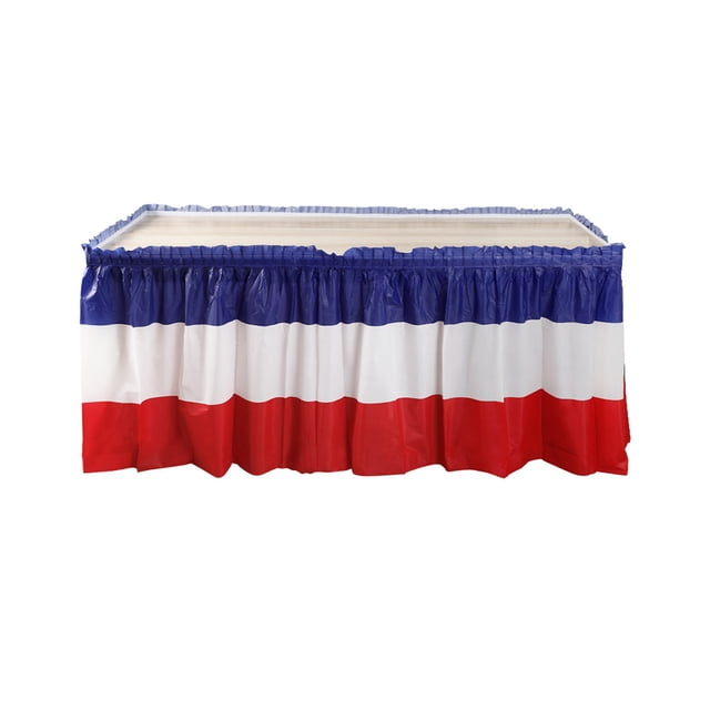 Fareti Jupes de Table en Plastique pour le 4 Juillet, Jupes de Table Jetables Patriotiques Rouges, Blanches et Bleues, Décorations de Fête du 4 Juillet pour la Fête de l'Indépendance et la Journée des Anciens Combattants