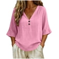 thumbnail image 2 of LEKWK Linen Tops for Women 3/4 Sleeve V Neck Casual Shirts Lightweight Loose Fit Solid Comfy T-Shirt Summer Travel Vacation Outfits, 2 of 7