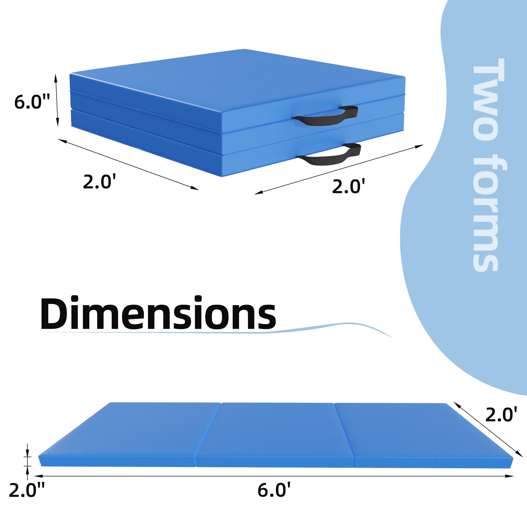 Signature Fitness 2ft x 6ft x 2in Folding Gymnastics Mat, 3-Panel Exercise Mat for Yoga, Tumbling, Stretching, Home Gym, PVC Leather + EPE Foam, Multiple Colors