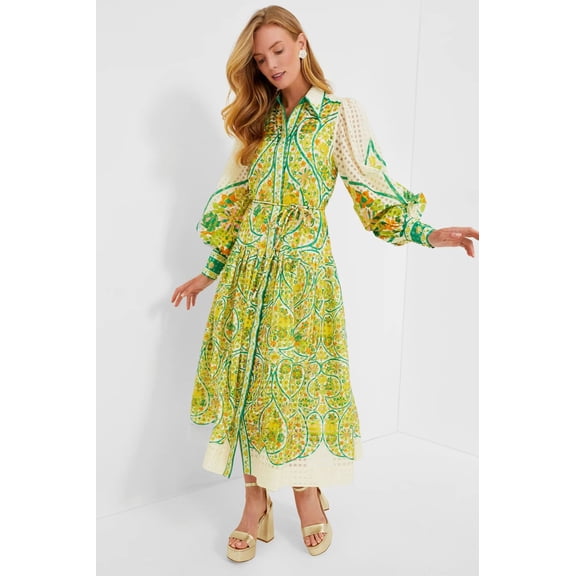 Women's V-neck lantern sleeve single-breasted long dress