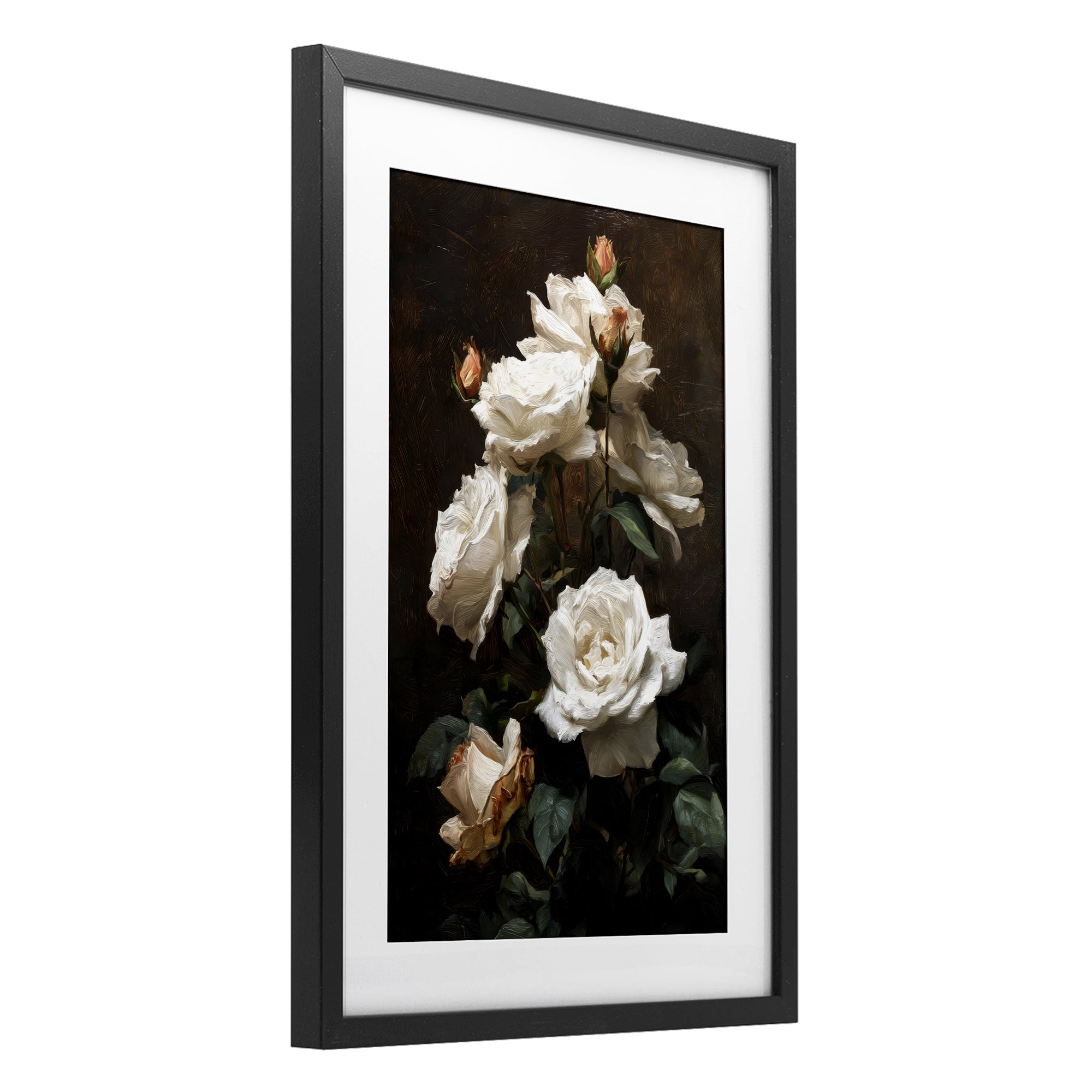 Stupell Industries Tower of White Roses Black Framed Print Under Glass, design by Petal Prints Design