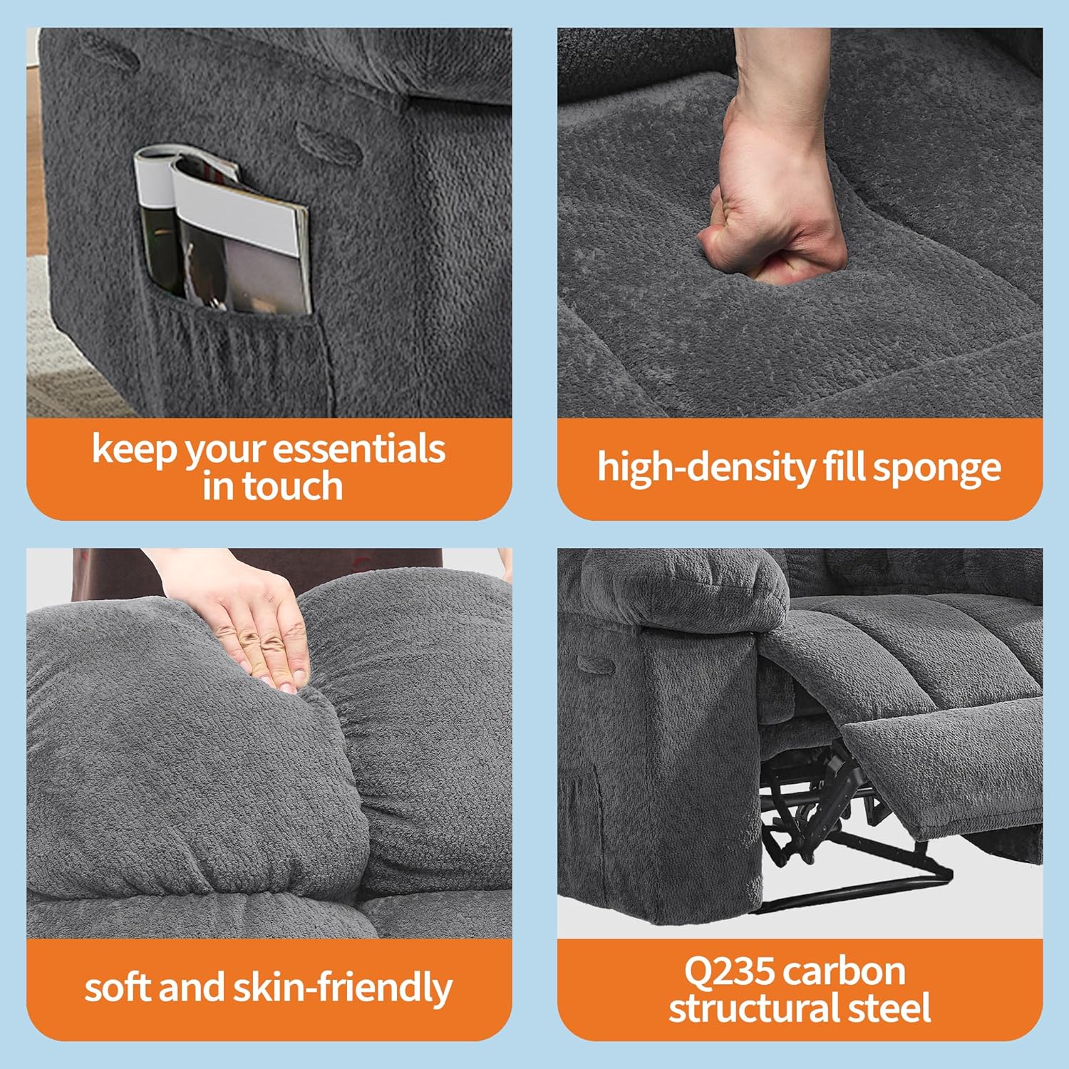 Sunvasagoo Chenille Rocking Recliner Chair, 360° Swivel, Manual Recline, 300Lb Capacity, 3 Colors