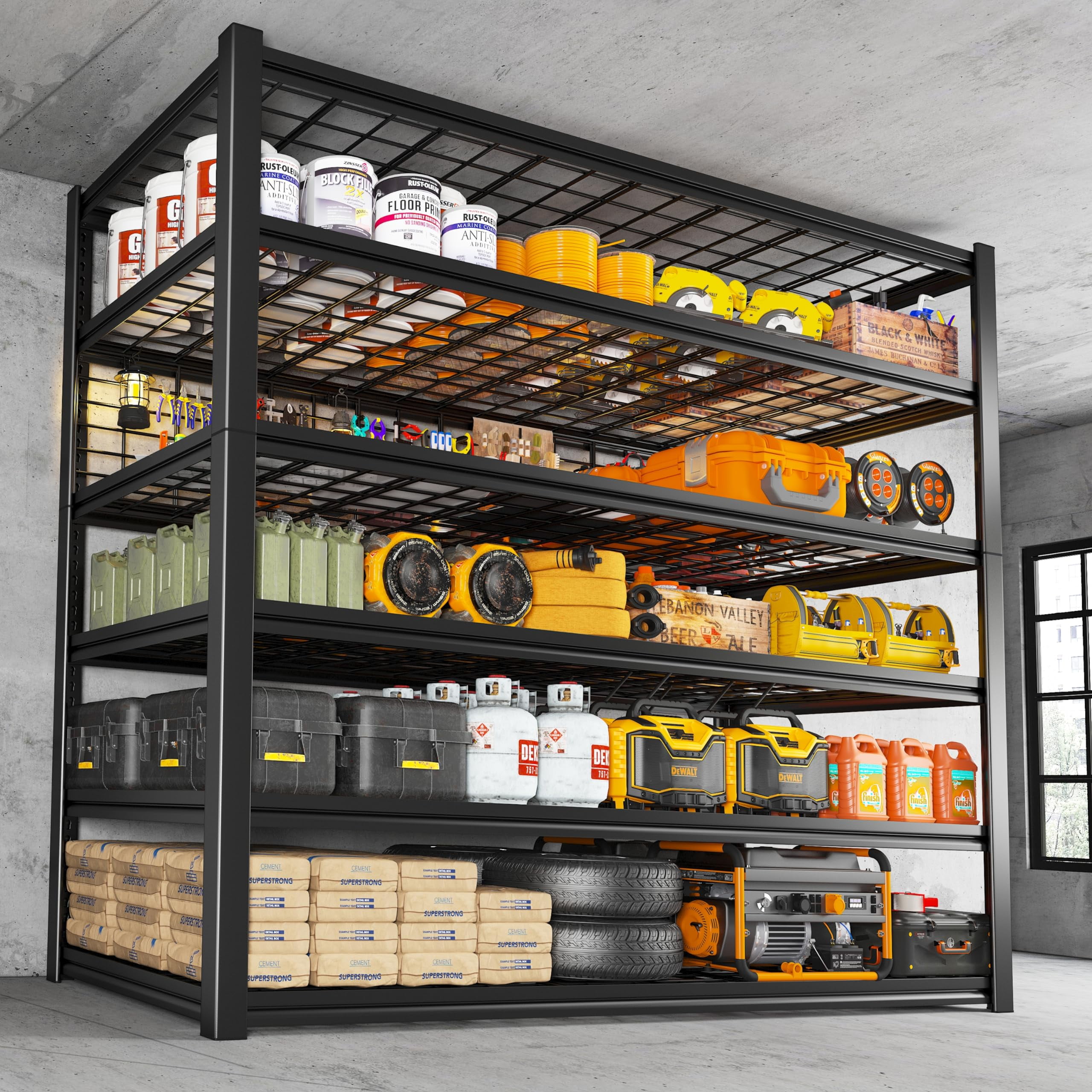 84" H Garage Shelving 6-Tier Storage Shelves Heavy Duty Loads 3500LBS Adjustable Metal Shelving