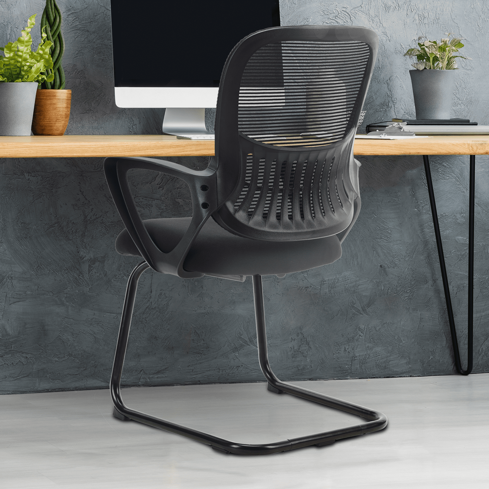 MAYEERTY Office Desk Chair No Wheels, Ergonomic Executive Sled Base Mesh Computer Chairs with Comfy Arms and Lumbar Support for Home Conference Room Bedroom