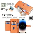 thumbnail image 4 of Zipper Wallet Case for Samsung Galaxy S25 Plus, Crossbody Lanyard Shoulder Strap & Wrist Hand Strap Handbag Cover, Premium PU Leather 6 Card Slots Holder Kickstand Magnetic Flip Purse Case, Orange, 4 of 6