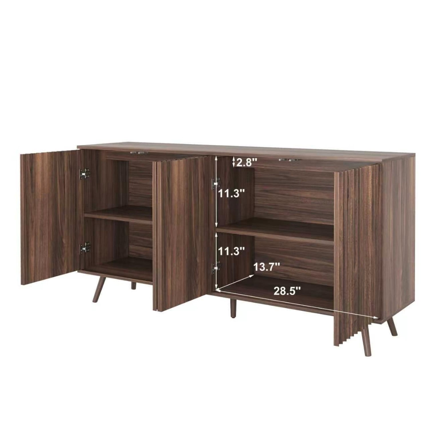 59.1" Sideboard Buffet Cabinet with Storage, 4 Door Credenza Cabinet with Adjustable Shelves, Wood Coffee Bar Console Cabinet for Kitchen Dining Room Living Room, Walnut