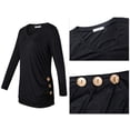 thumbnail image 4 of SWQZVT Women Casual Tops Long Sleeve Blouses with Side Buttons Decor Womens Fashion V Neck Black Tees, 4 of 5