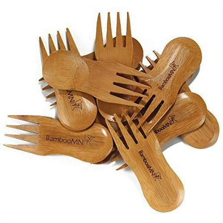 

BambooMN Solid Bamboo Stubby Spork 4 - All Natural Reusable Utensils - 10 pcs