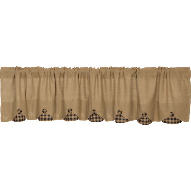 Natural Black Tan Primitive Kitchen Curtains Burlap Natural Check Rod